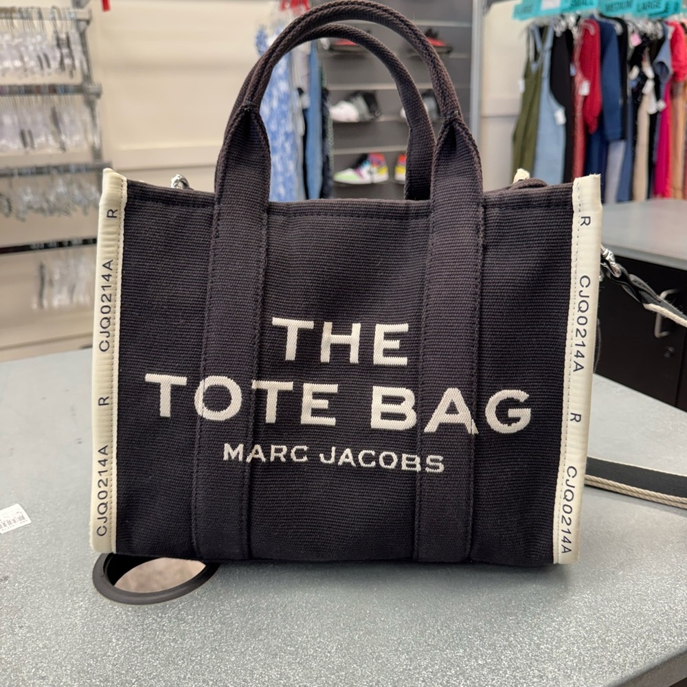 Marc Jacobs Black and White Tote Bag with Bold Typography